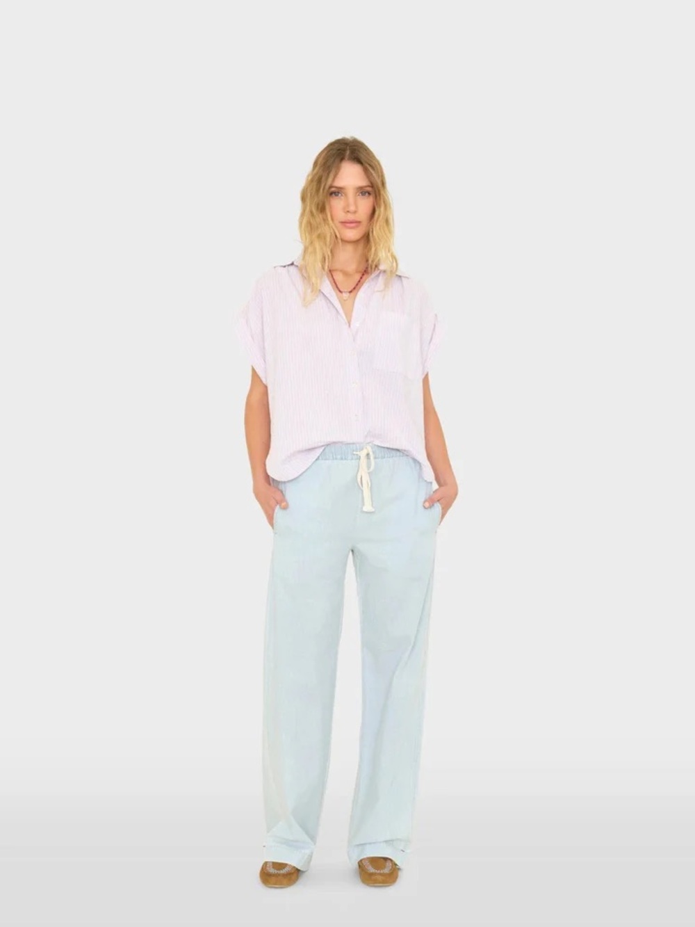 XIRENA Relaxed Drawstring Wide-Leg Pants in Light Blue
